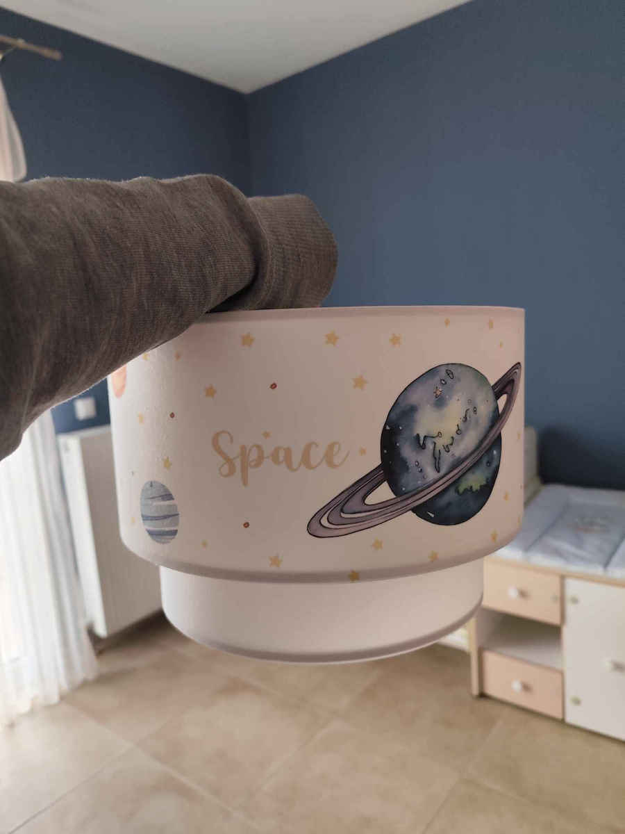 GloboStar Saturn Single-Light Kids Ceiling Pendant Light Fabric 8W E27 Socket White 30x70cm