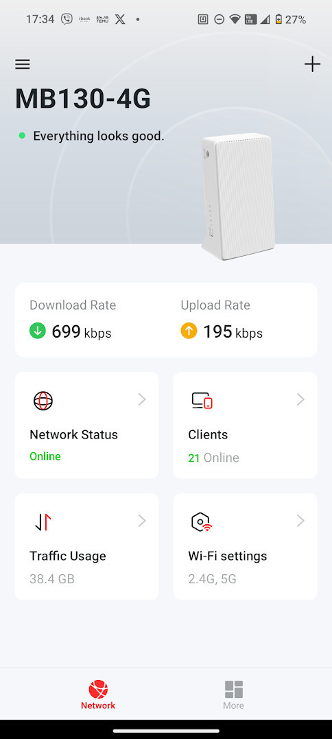 Mercusys MB130-4G v1 Ασύρματο 4G Router Wi‑Fi 5 με 2 Θύρες