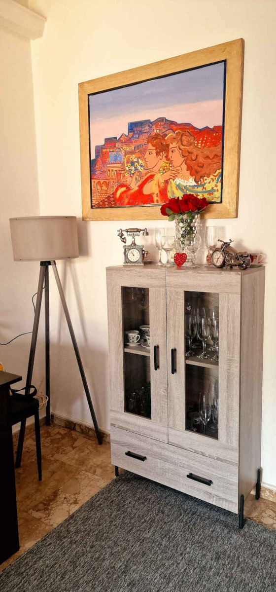 Floor-standing Living Room Display Cabinet made of Wood & Metal with Glass Gray 69.5x31x115cm