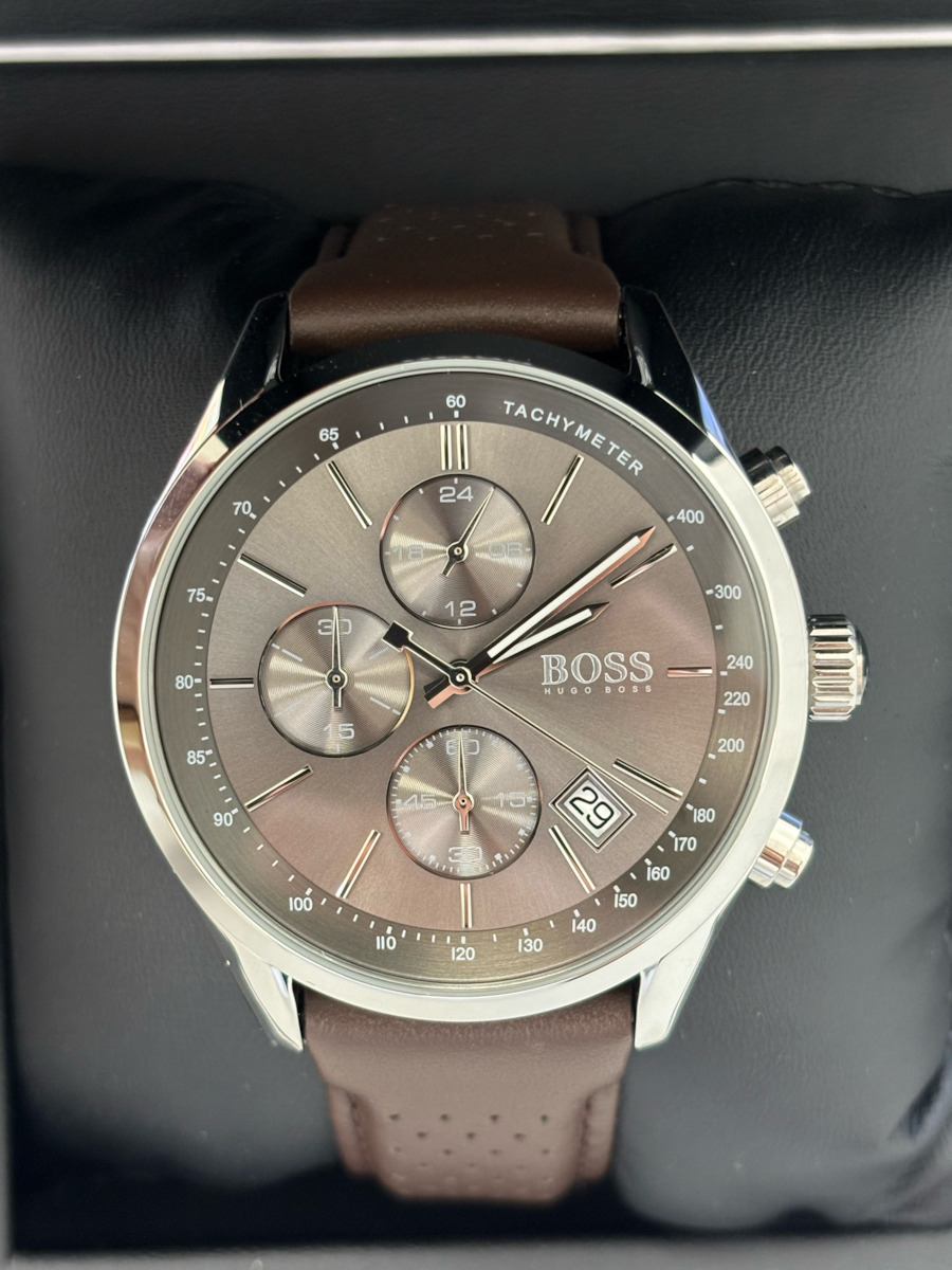 Boss Grand Prix Chrono Herrenuhr 44mm Chronograph Batterie mit Schwarz Lederarmband