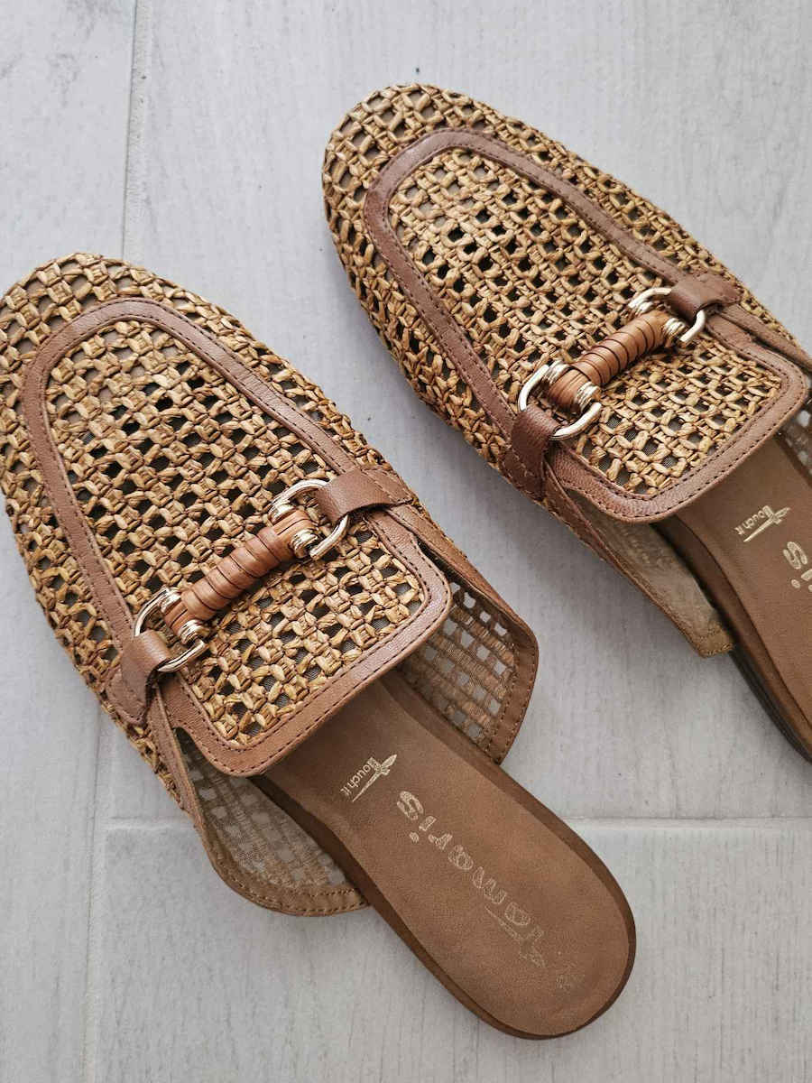 Flat Leather Mules in Tabac Brown Color