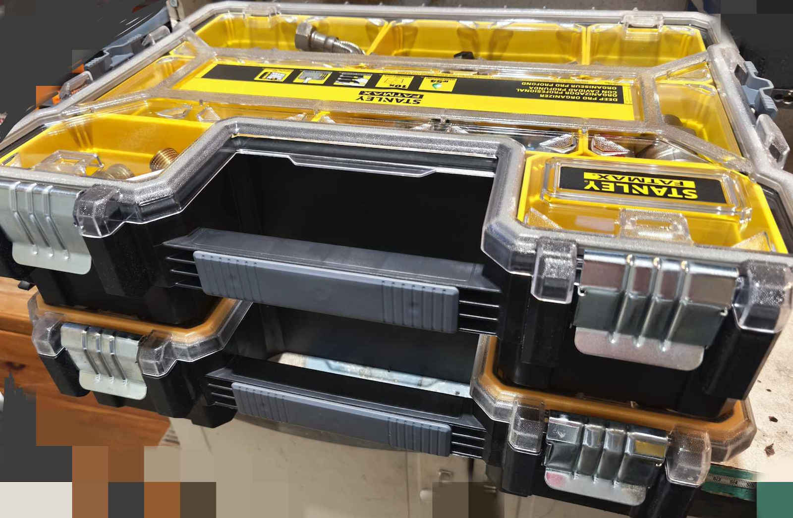 Stanley FatMax Tool Compartment Organiser 10 Slot with Removable Box Yellow 44.6x35x11cm