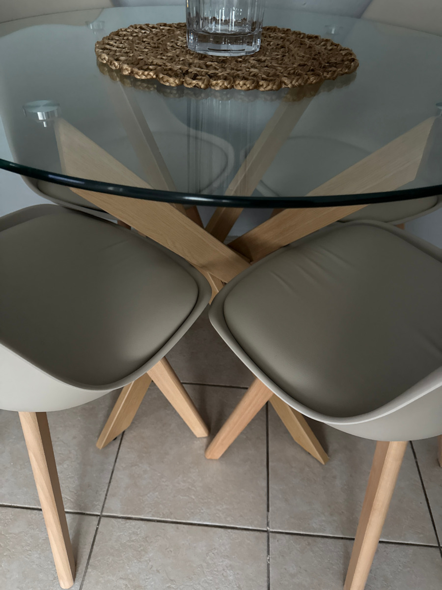 Jafaru Round Table Kitchen with Glass Surface Natural 90x90x75cm