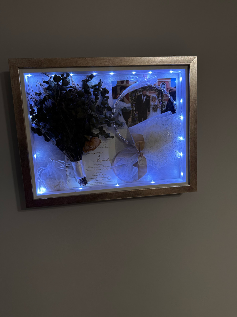 Medium Wall-Mounted Rectangle Wedding Crown Case / Photo Frame Wooden Silver 45x35cm