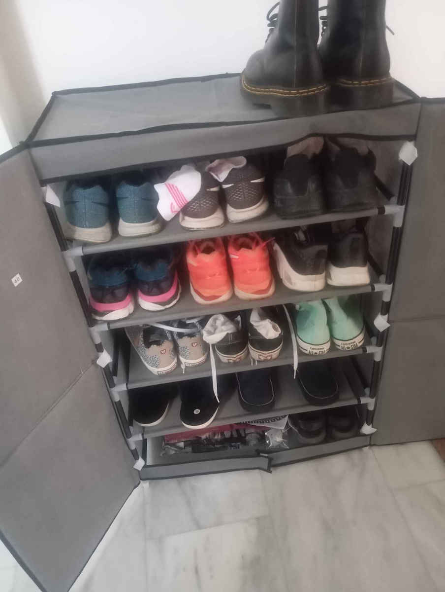 Stoff Schuhschrank mit 4 Regalen Gray L60xW28xH90cm