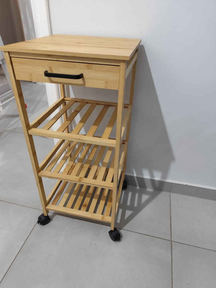 Kinvara Troleu De Bucătărie Din Lemn Cu 4 Locuri Bej 33x33x73cm