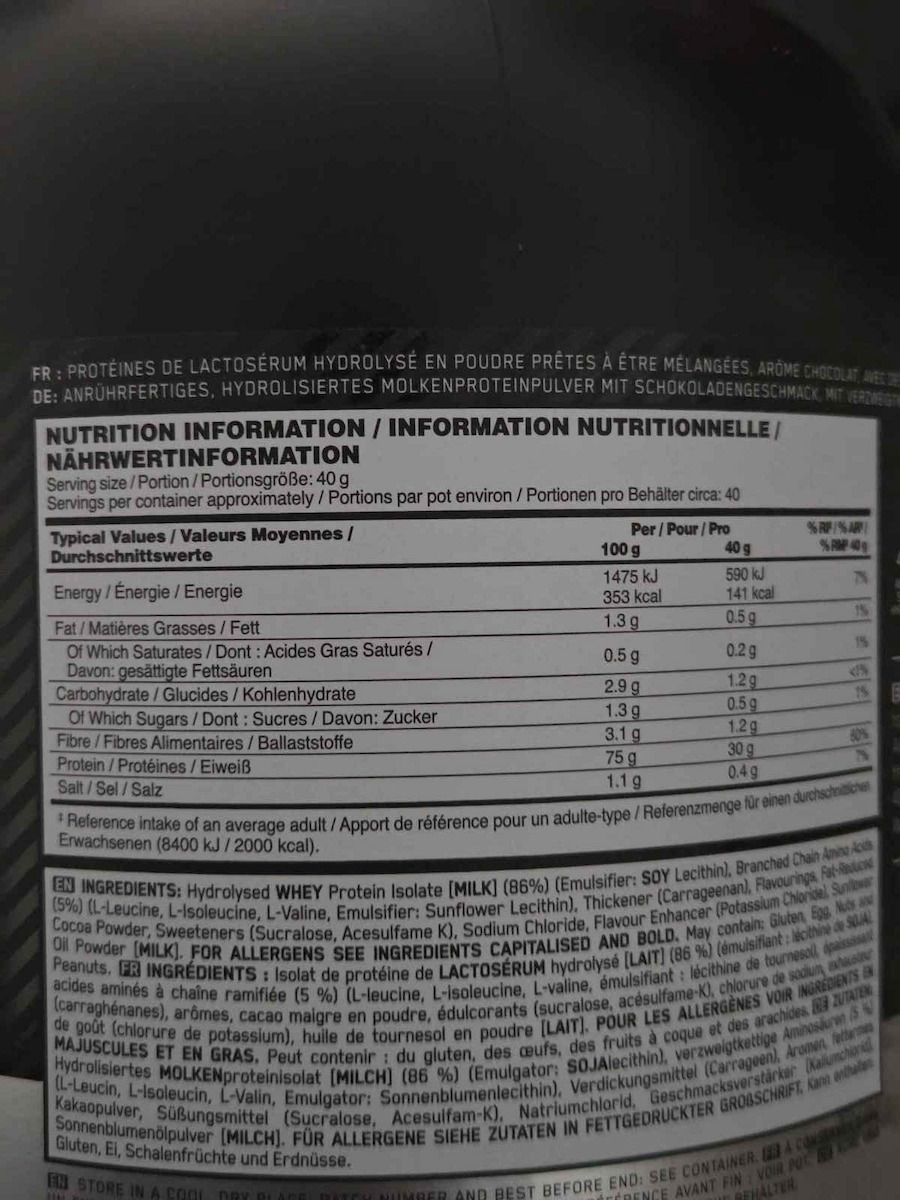 Optimum Nutrition Platinum Hydro Whey Protein Whey Gluten Free with Flavor Vanilla Bean 1.6kg