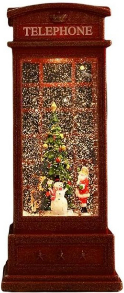 Christmas Decorative Lighted Telephone Booth with Santa Claus 25cm Telephone Chamber with Santa Claus