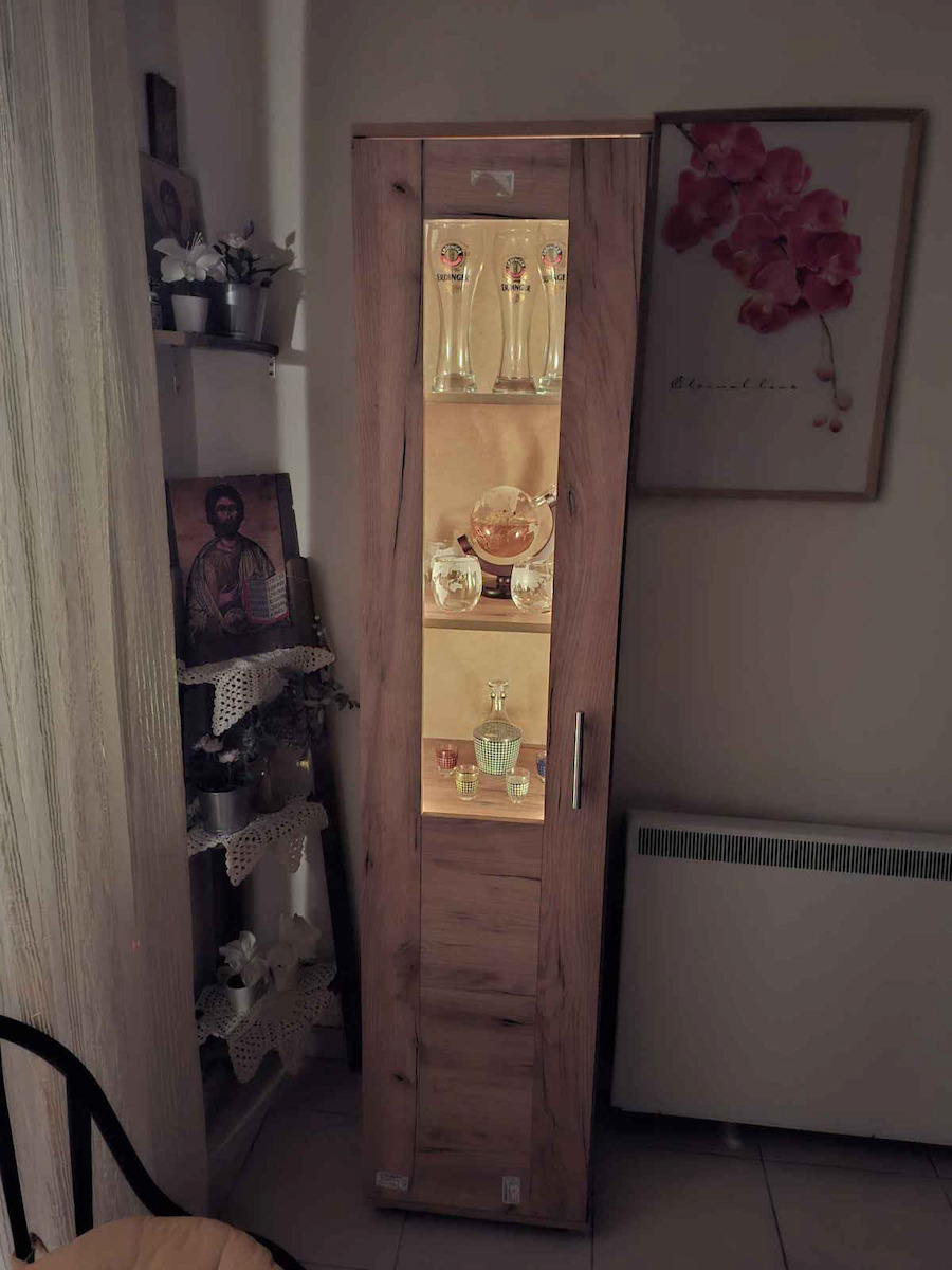 Asigia Floor-standing Living Room Display Cabinet made of Particleboard with Glass Oaks 40x40x180cm