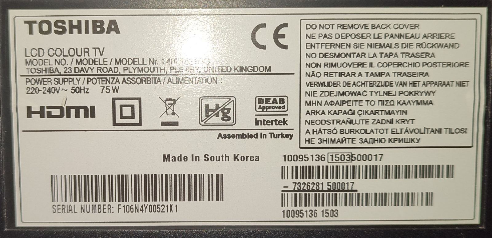 Toshiba CT-8046 Γνήσιο Τηλεχειριστήριο Τηλεόρασης