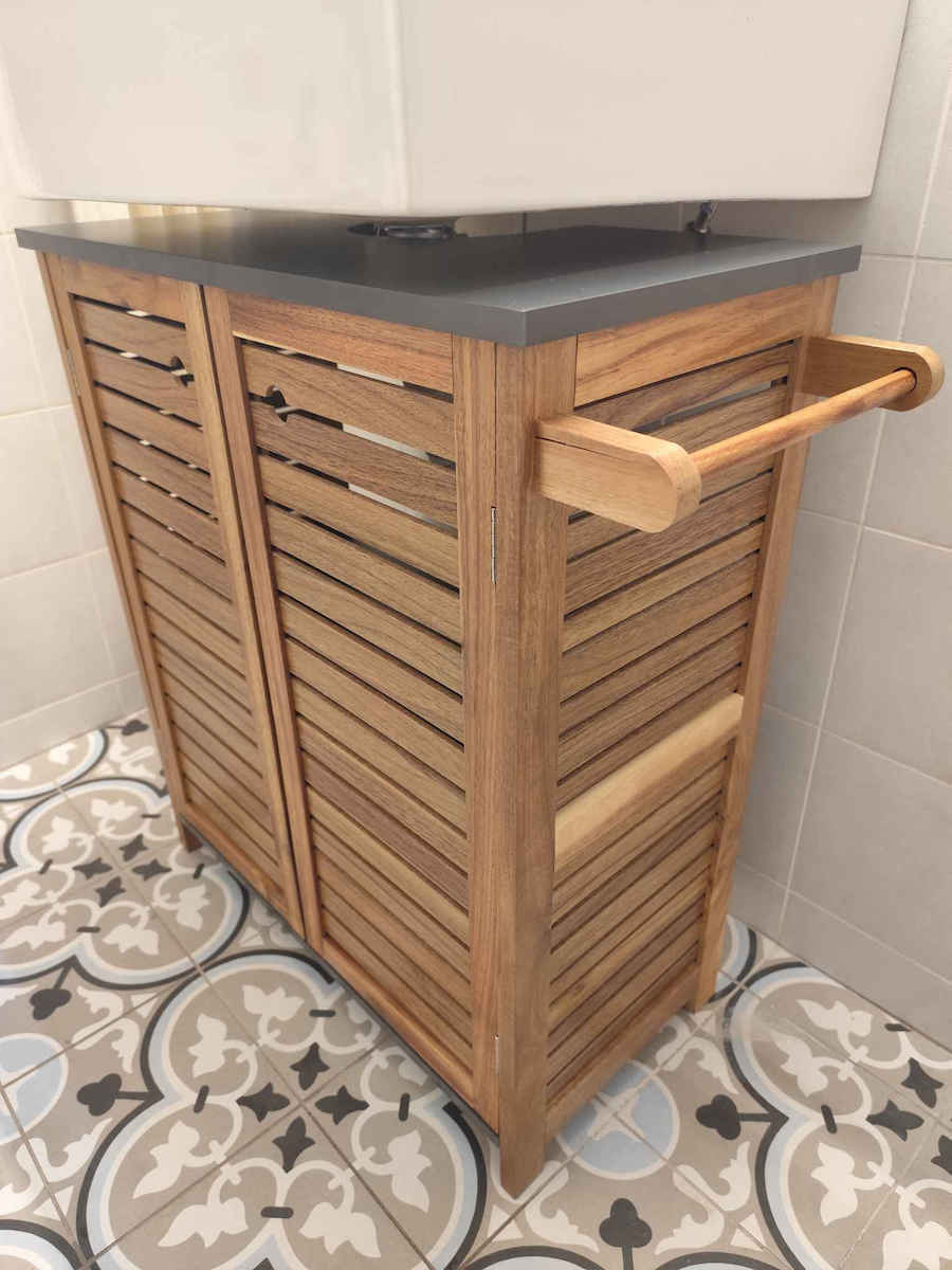 Eurocasa Countertop without Sink L66xW30xH70cm with 2 cupboards, 1 shelf and towel rack Brown