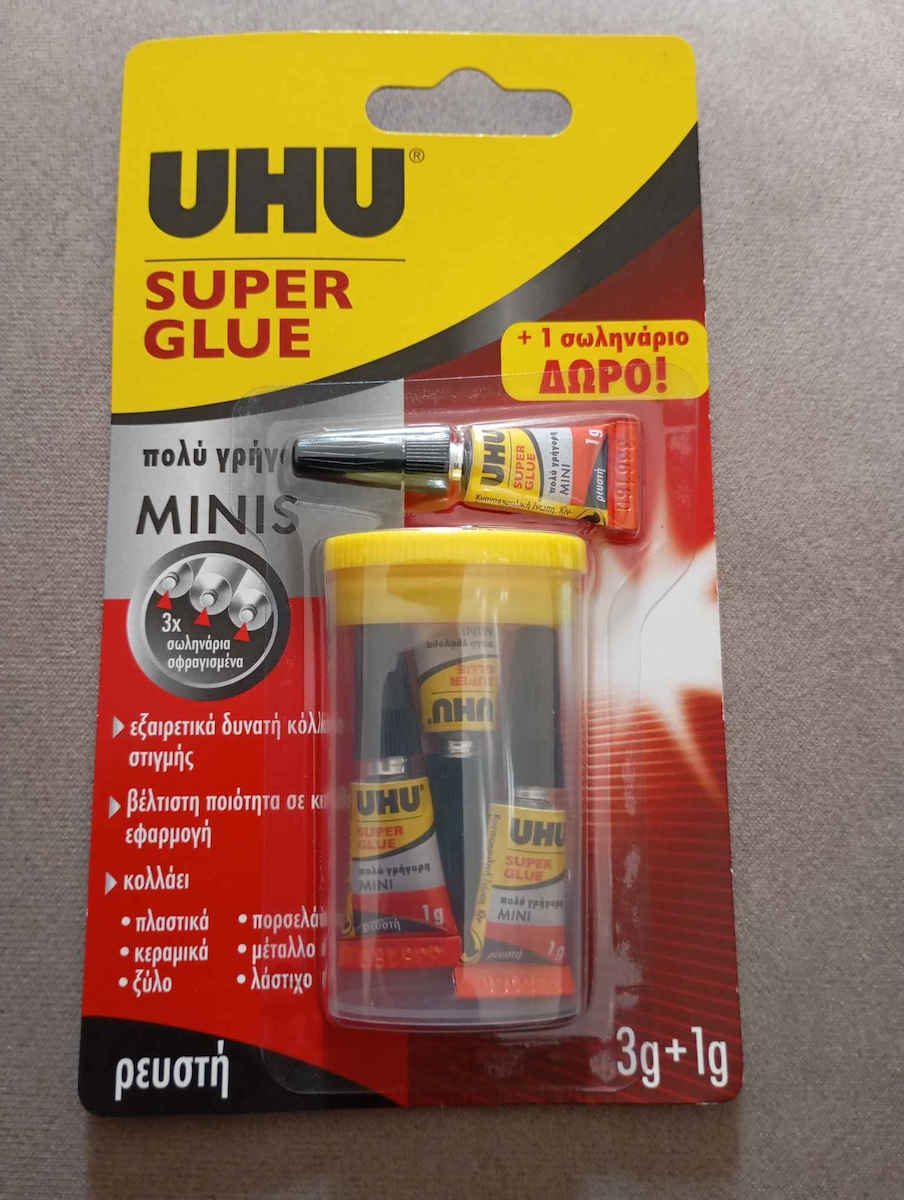 UHU Υγρή Κόλλα Στιγμής Super Glue Minis 3gr 4τμχ x (1 Συσκευασία) Διάφανη