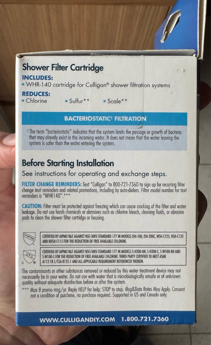 Culligan Activated Carbon Shower Water Filter WHR-140