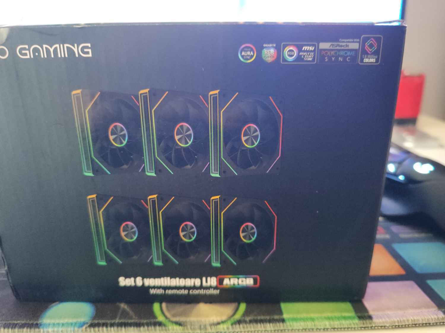 ProGaming PGRLJ8 Ventilator Pentru Carcasă Lamă Inversată 120mm (1800rpm / 41.7cfm) cu Iluminare ARGB și Conexiune 4-Pin PWM 6 buc + Controler PWM / Telecomandă