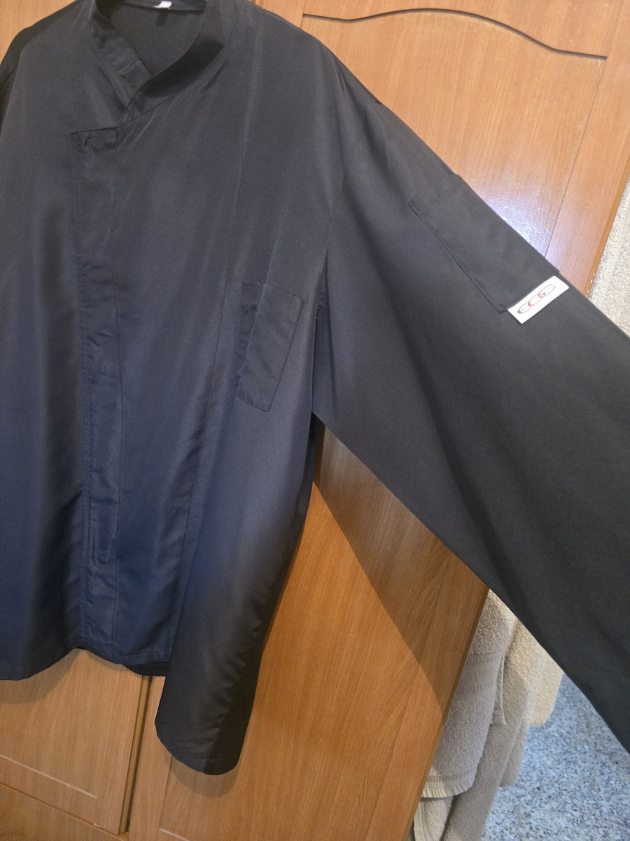 Egochef Coat Chef 100% Microfiber Black with Long Sleeve Ottavio