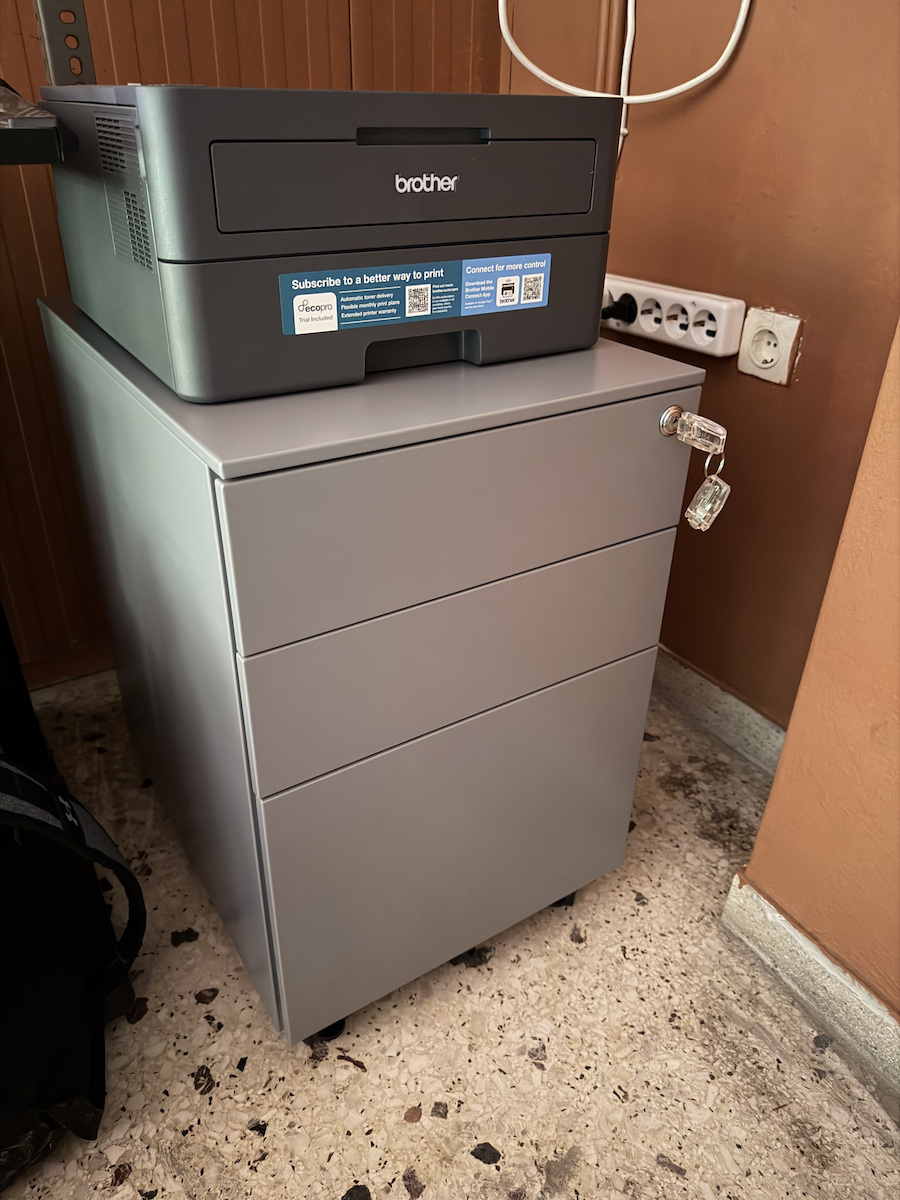 Office Storage Metal Drawer with Wheels, Lock & 3 Drawers Grey L39xW52xH60cm