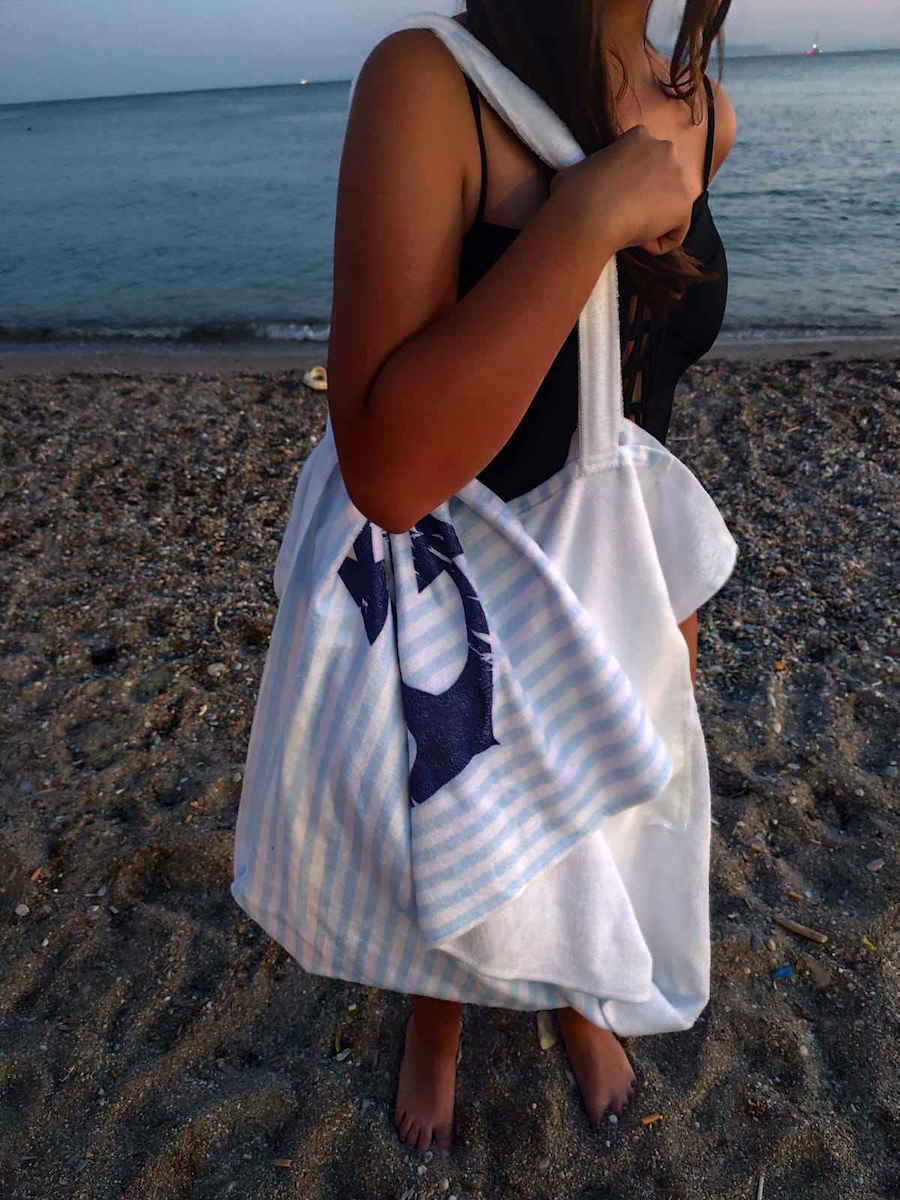 Miami Beach Beach Towel Nautical Design Two Anchors Converts Into Bag 70x150