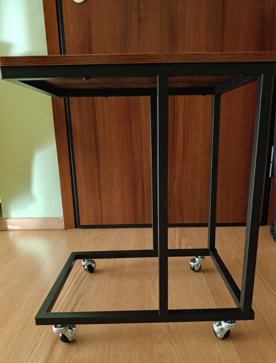 Rectangular Wooden Side Table with Wheels Brown 50x35x61cm