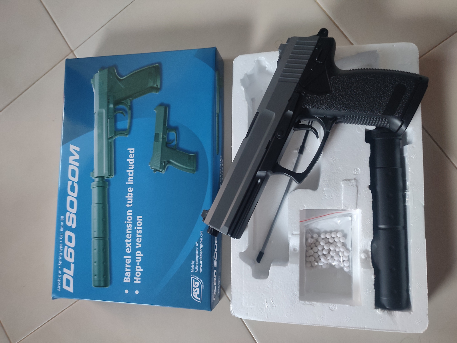 Asg Spring Air Pistol DL 60 SOCOM with Silencer Type Extension 6mm