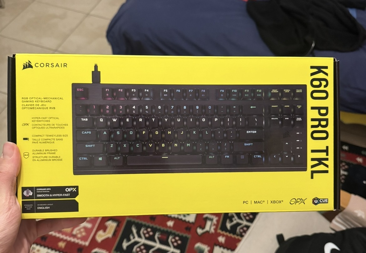 Corsair K60 Pro TKL RGB Гейминг Механична Клавиатура Без ключове с Corsair OPX суичове и RGB подсветка (Английски US) Черен