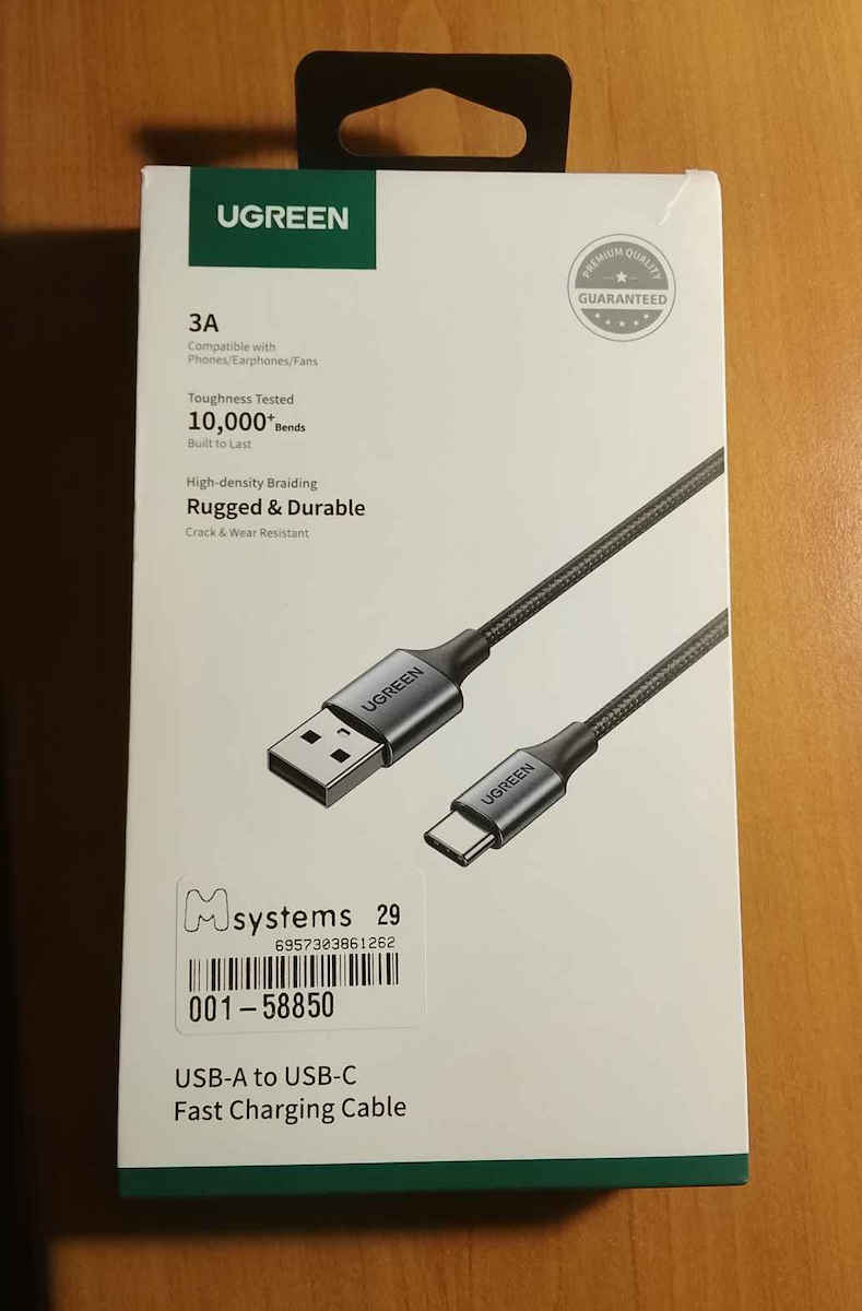 Ugreen US288 Плетен USB 2.0 Кабел USB-C Мъжки - USB-A Мъжки 15W Сив 1m 60126
