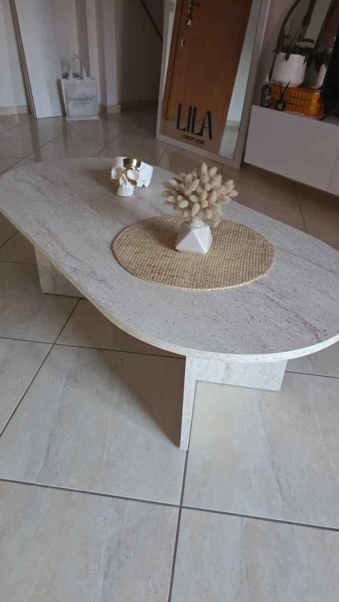 Овална Централна Кафе Маса Sable Дървена Travertine Бежова Ш119xД60xВ39.8см