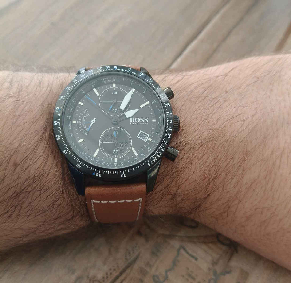 Pilot Ανδρικό Ρολόι 44mm Χρονογράφος Μπαταρίας με Μαύρο Ατσάλινο Μπρασελέ