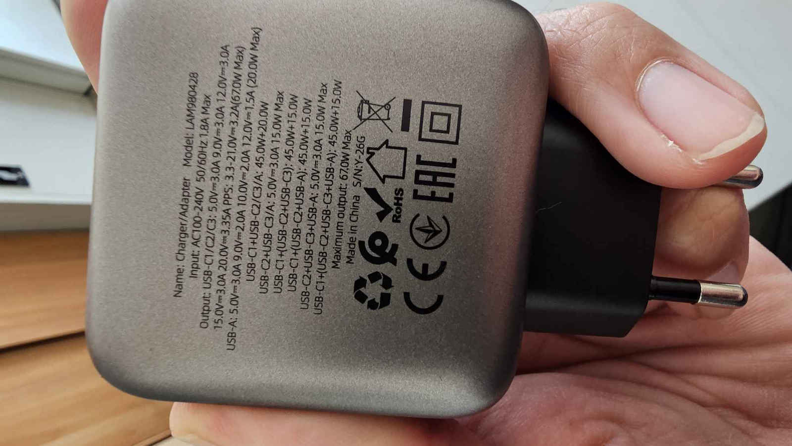 Lamtech Φορτιστής Χωρίς Καλώδιο GaN με Θύρα USB-A και 3 Θύρες USB-C 67W Power Delivery / Quick Charge 2.0 / Quick Charge 3.0 / PPS Γκρι (LAM980428)