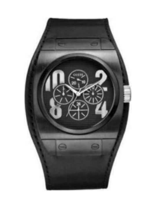 Guess Watch Chronograph Battery with Black Leather Strap