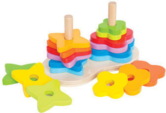 Hape Jucărie de Sortare a Formelor Double Rainbow Stacker din Lemn pentru 12++ Luni