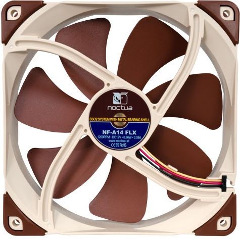 Noctua NF-A14 FLX Case Fan 140mm 1200rpm 67.98cfm Without LEDs Connection 3-Pin 4-Pin Molex Brown