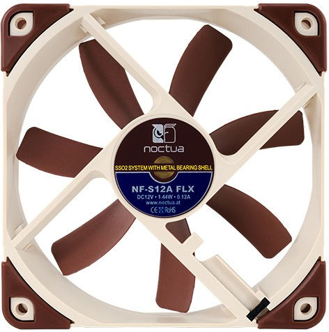 Noctua NF-S12A FLX Case Fan 120mm (1200rpm / 63.27cfm) Without LED Lighting And Connection 3-Pin / 4-Pin Molex Brown