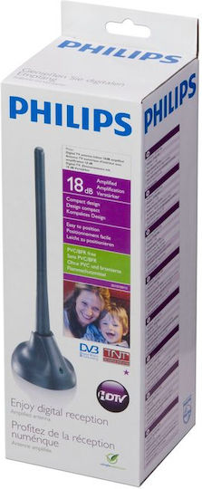 Philips SDV5100/12 Εσωτερική Κεραία Τηλεόρασης (απαιτεί τροφοδοσία) σε Μαύρο Χρώμα Σύνδεση με Ομοαξονικό (Coaxial) Καλώδιο