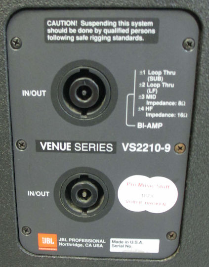 JBL VS2210-9 VS2210-9 Παθητικό Ηχείο PA 600W με Woofer 10"