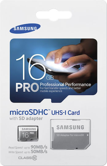 Samsung MB-MG16DA microSDHC 16GB U1 UHS-I 90MB/s с адаптер