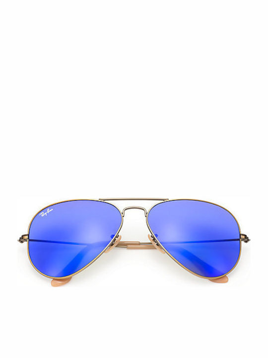 Ray Ban Aviator Unisex Sunglasses with Gold Metal Frame and Blue Mirror Lens RB3025 167/68