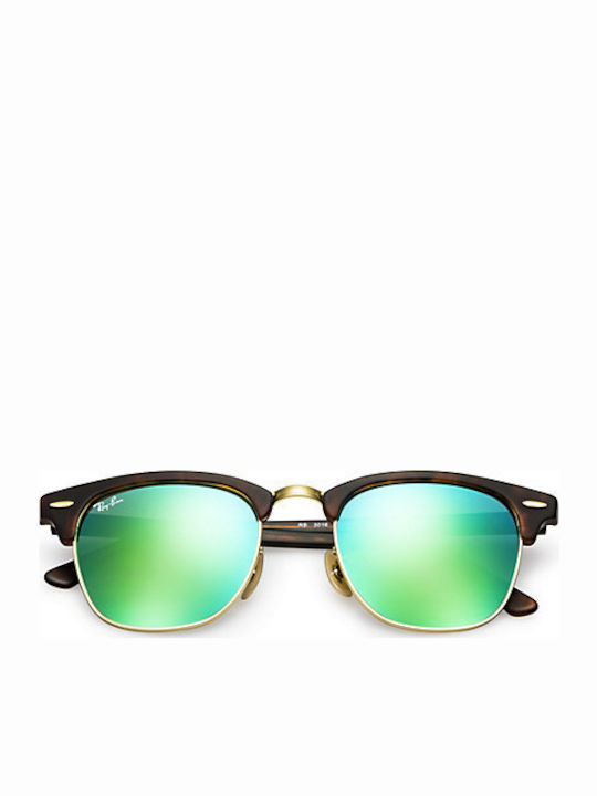 Ray Ban Clubmaster Unisex Sunglasses with Brown Tartaruga Frame and Green Mirror Lens RB3016 1145/19