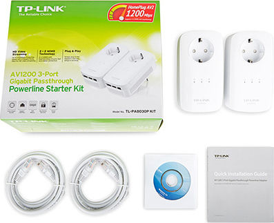 TP-LINK TL-PA8030P KIT v1 Powerline Double Wired with Passthrough Socket and 3 Gigabit Ethernet Ports