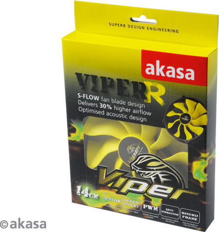 Akasa Viper R Fan Case Fan 140mm (1600rpm / 109.55cfm) Χωρίς Led Φωτισμό και Σύνδεση 4-Pin PWM
