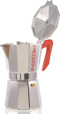 Pedrini Kaffettiera Stovetop Espresso Pot for 6 Cups Silver