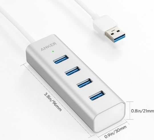 Anker Unibody USB 3.0 4-Port USB 3.0 4 Port Hub with USB-A Connection Silver