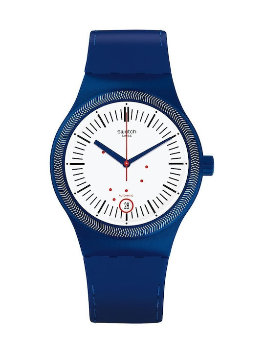 Swatch Damen Uhr Automatisch mit Blau Kautschukarmband SUTN401