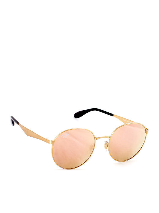 Ray Ban Round Metal Unisex Sunglasses with Gold Metal Frame and Pink Mirror Lens RB3537 001/2Y