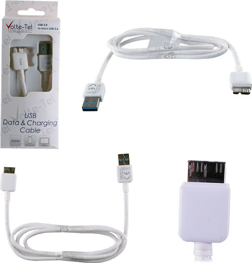 Volte-Tel Regular USB 3.0 to micro USB Cable Λευκό 1m (8121241)