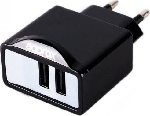 Approx Ladegerät ohne Kabel mit 2 USB-A Anschlüsse Schwarzs (APPUSBWALL21B & 6 tips)