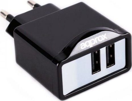 Approx Ladegerät ohne Kabel mit 2 USB-A Anschlüsse Schwarzs (APPUSBWALL21B & 6 tips)