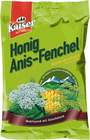 Kaiser 1889 Honig Anis-Fenchel - Honey Aniseed Fennel Lozenges Gluten-Free Honey 60gr 15pcs