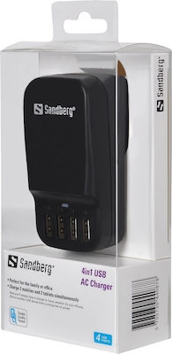 Sandberg Φορτιστής Χωρίς Καλώδιο με 4 Θύρες USB-A Μαύρος (440-87)