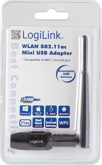 LogiLink WL0238 Αντάπτορας Δικτύου USB με Ασύρματη Σύνδεση Wi-Fi 433Mbps και Αποσπώμενη Κεραία