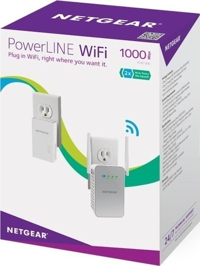 NetGear PLW1000 Powerline Διπλού Kit για Ασύρματη Σύνδεση Wi‑Fi 5 και 2 Θύρες Gigabit Ethernet